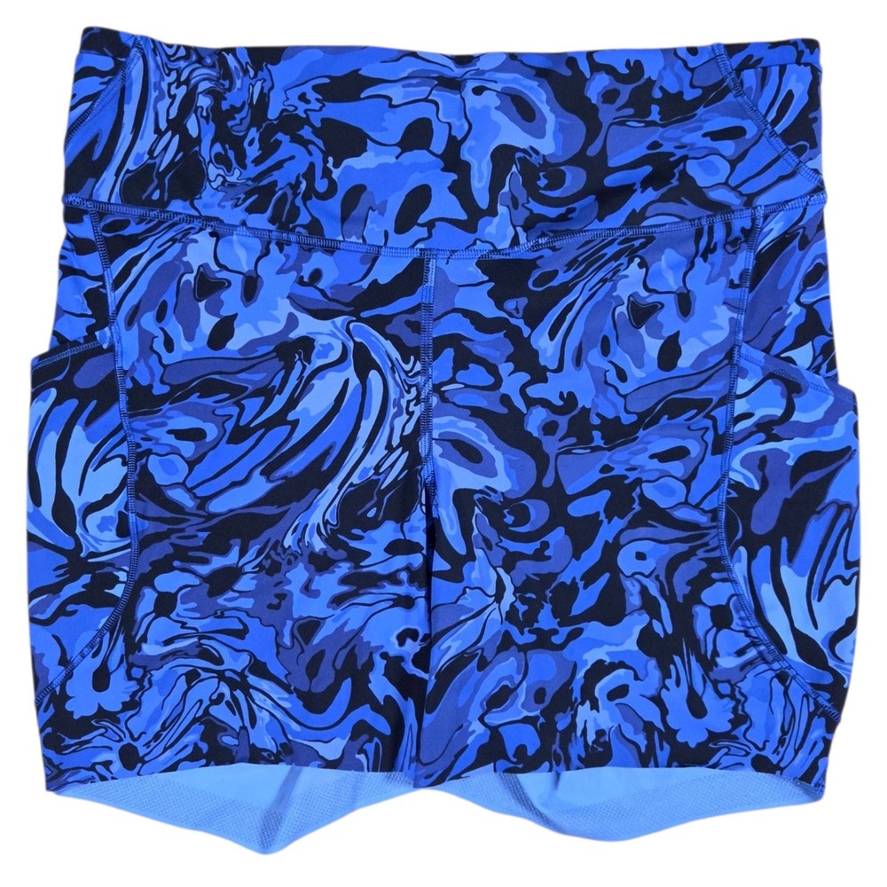 Lululemon Fast Free High Rise Shorts 6" Womens 12 Cobalt Print Athletic Pockets